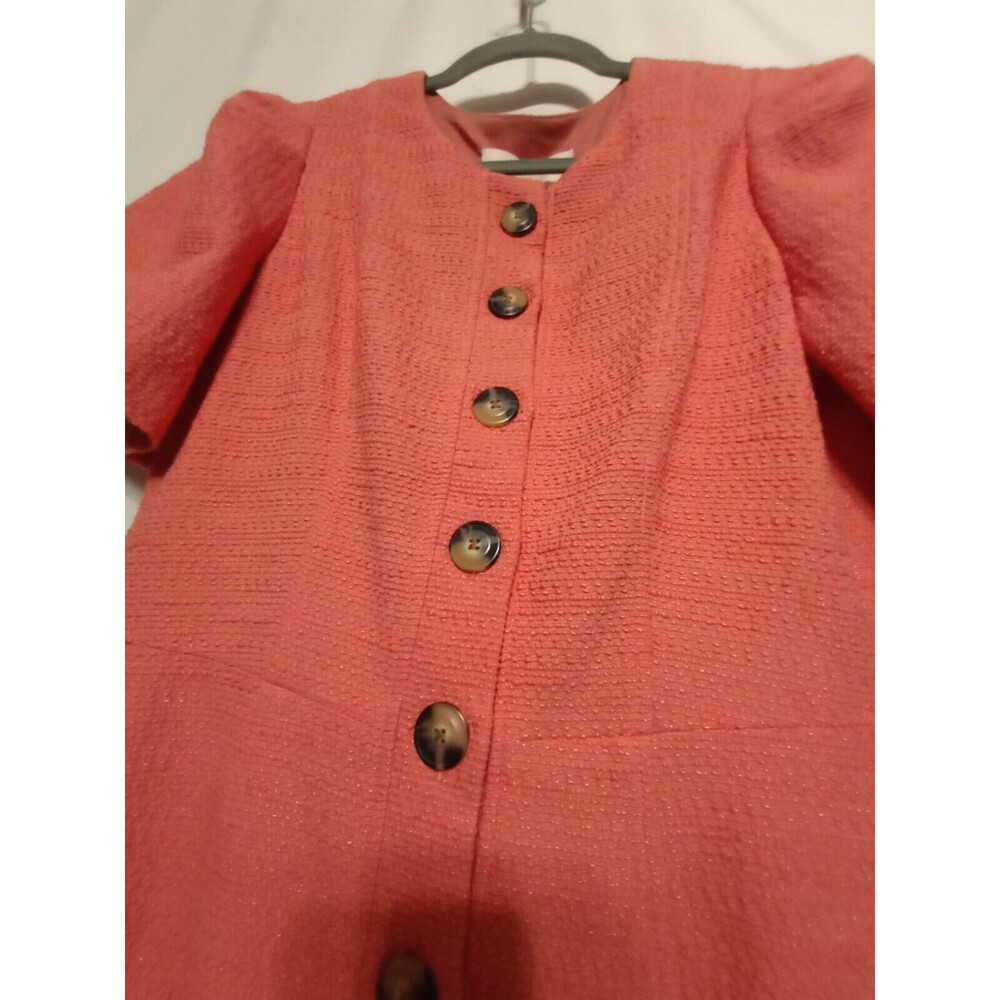 Gal Meets Glam Women S. 12.Tweed Button Front CoralSalmón. Short Sleeve Dress - Picture 3 of 15